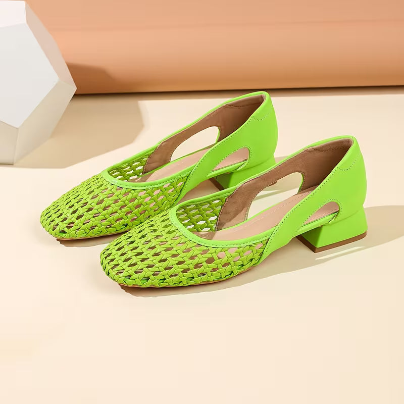 Square Toe Chunky Heel Hollow Shallow