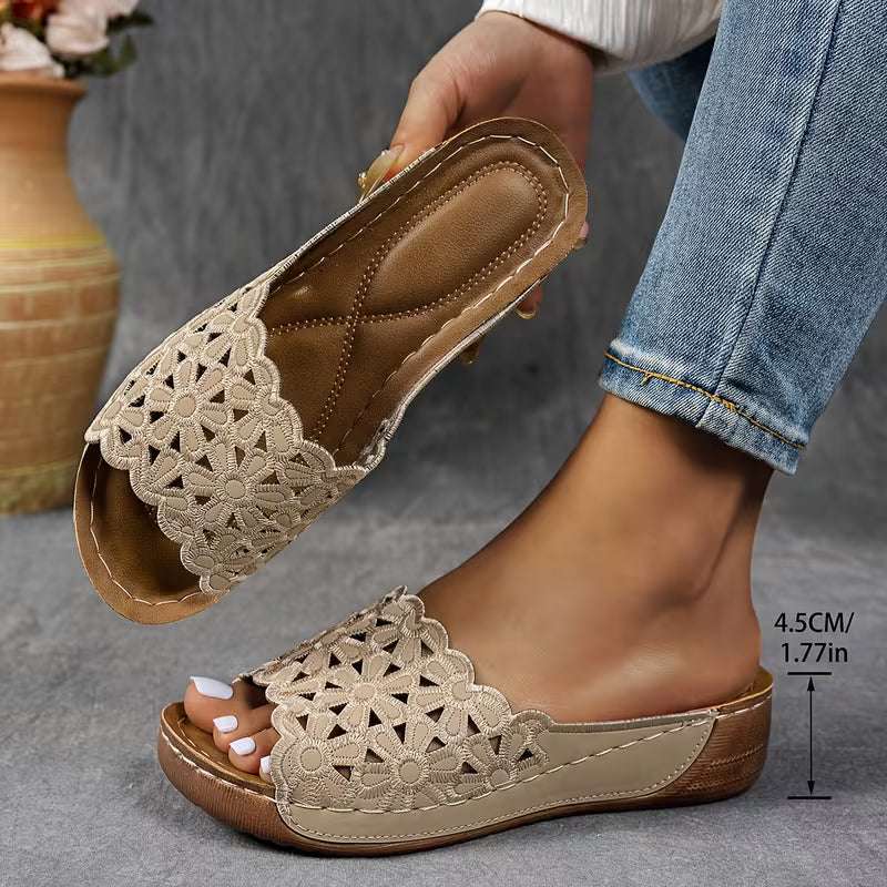 Women'S New Embroidered Wedge Slippers