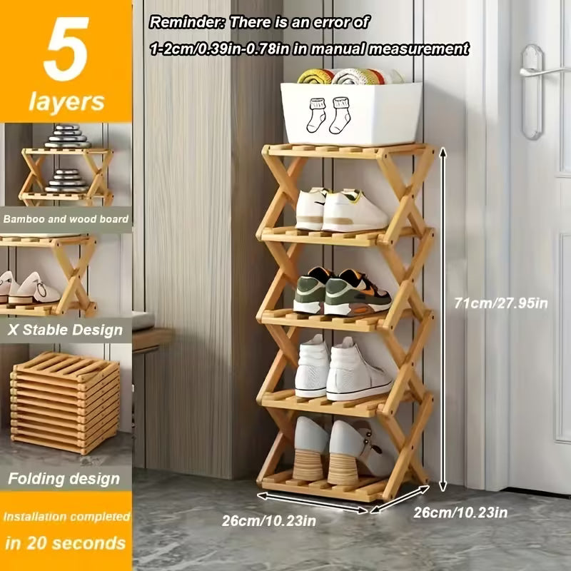  foldable shoe rack without installation. Bamboo 
