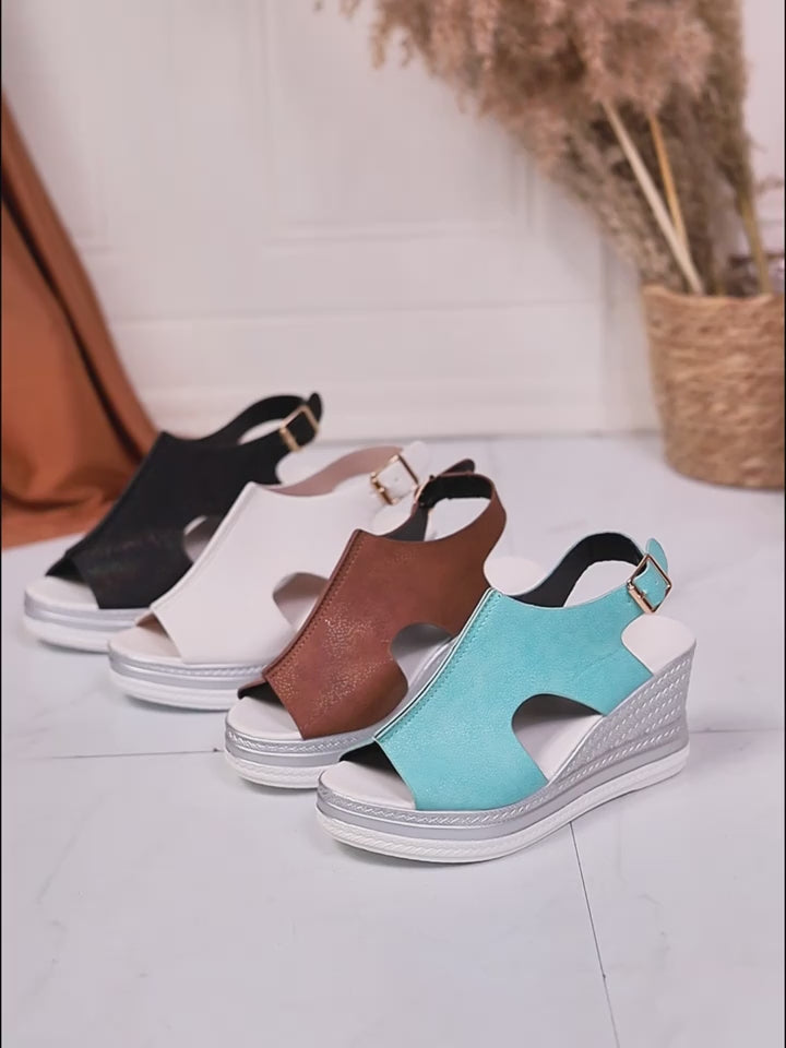 Women's Shiny Wedge Sandals, Open-Toe