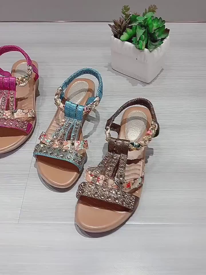 Bohemian Style Flat Wedge Fish Mouth Sandals, Women Shoes