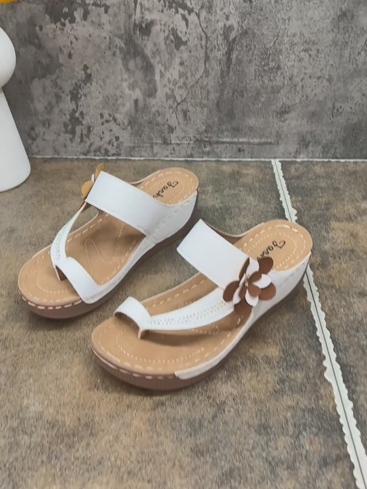 White Floral Decorative Platform Sandals | Hand-stitched,