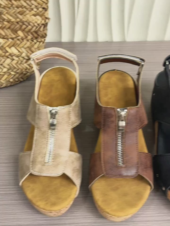 Women's New Vintage Wedge Platform Zipper Sandals