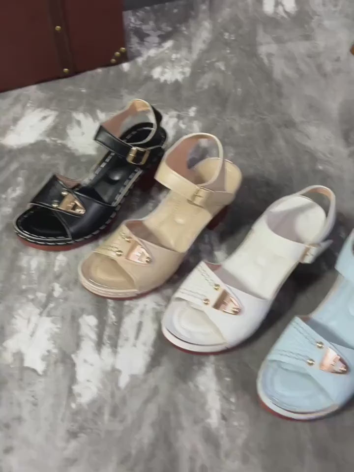Elegant Women'S Light Blue Chunky Heel Sandals