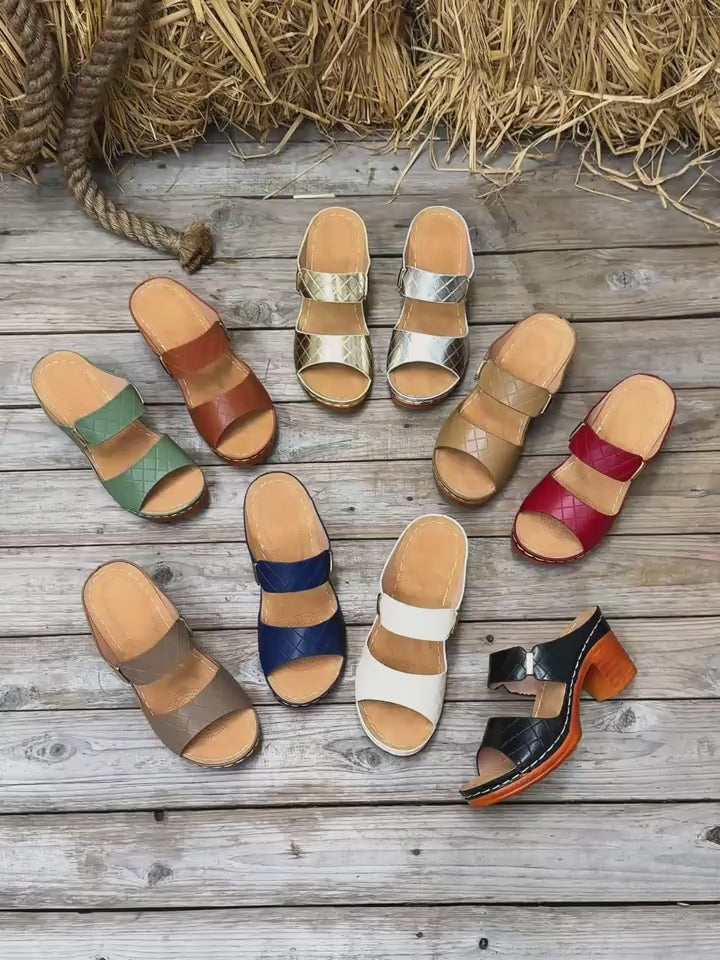 Women'S Thick Heel Sandals, Solid Color Open Toe