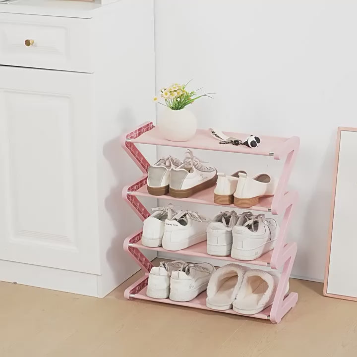4-Tier Free Standing Shoe Rack Z Shaped Stackable